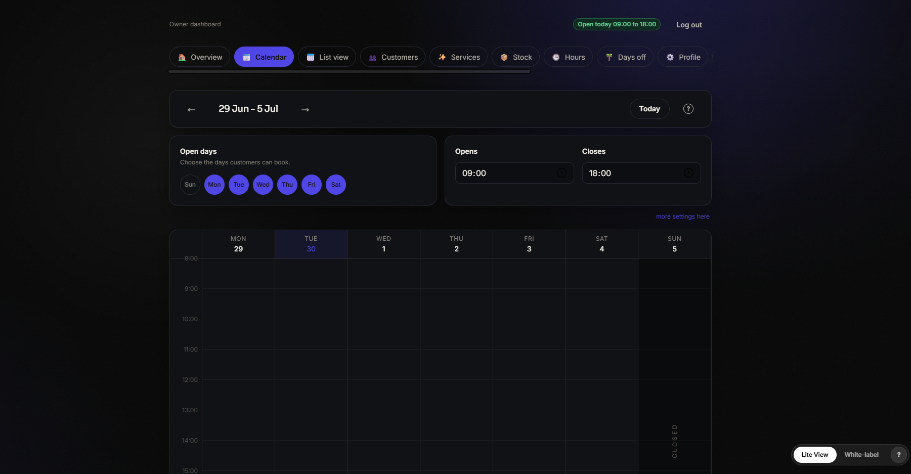 CS Bookings admin dashboard demo